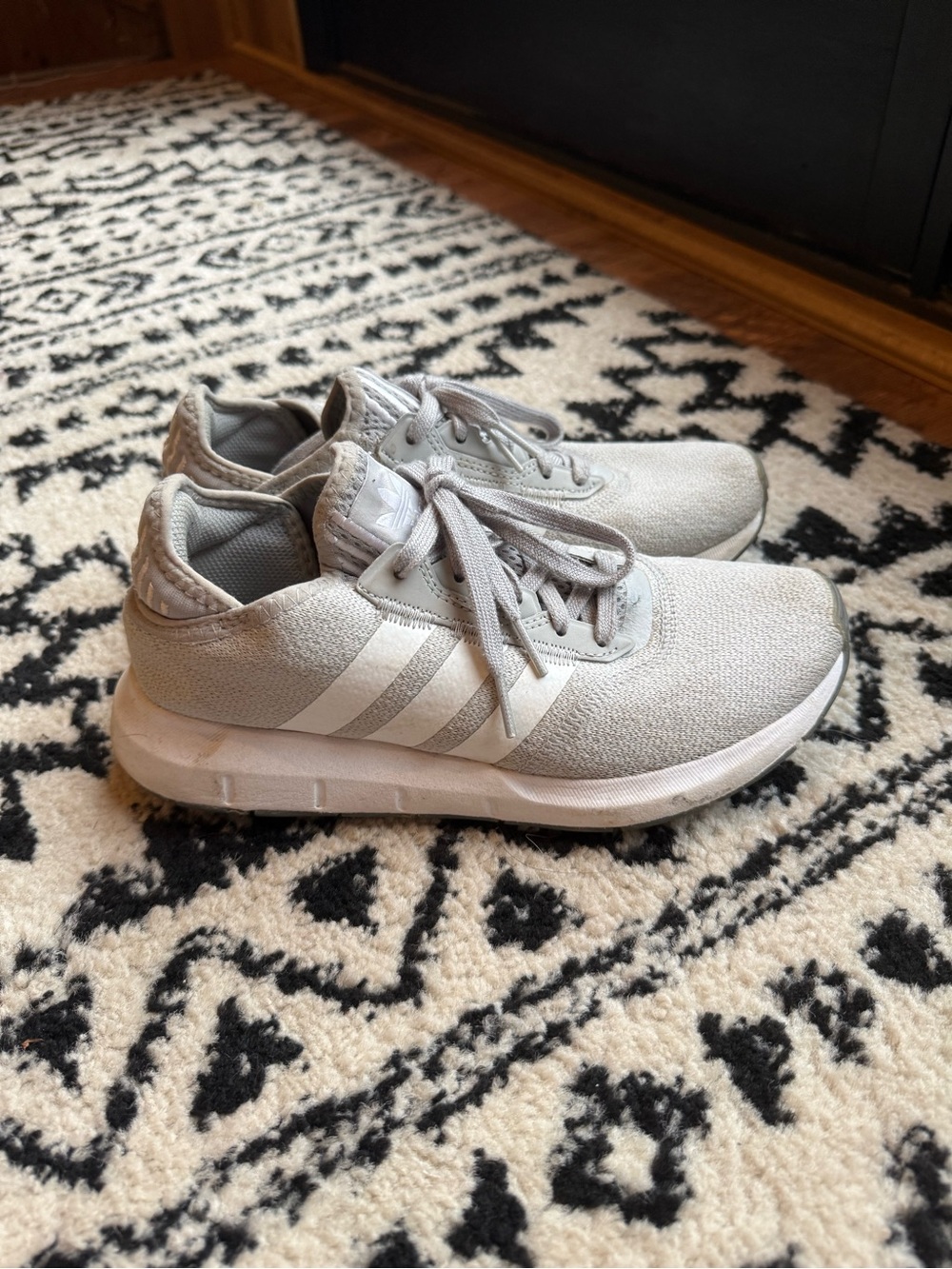 adidas Light Gray Knit Running Shoes with White Stripes